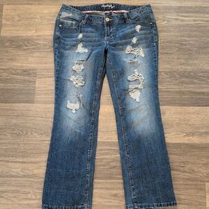 Amethyst Jeans Distressed Straight Leg Blue